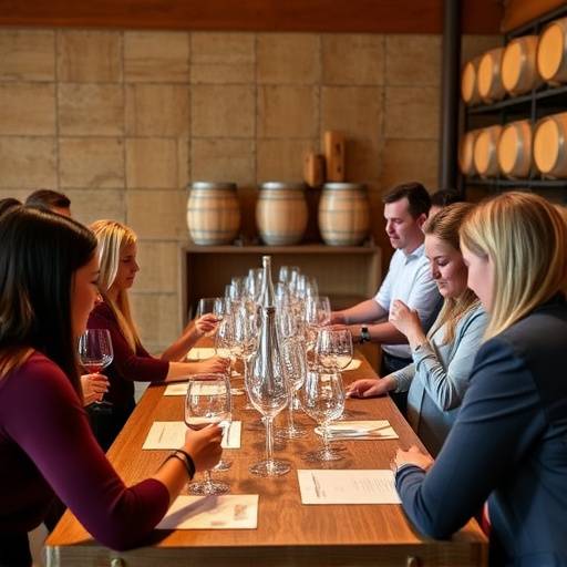Grupo participando en una cata de vinos en una bodega boutique en la regi&oacute;n de La Rioja