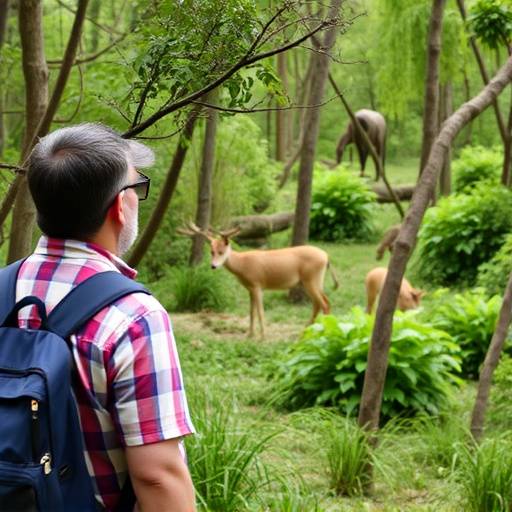 Pareja observando la fauna en un bosque verde