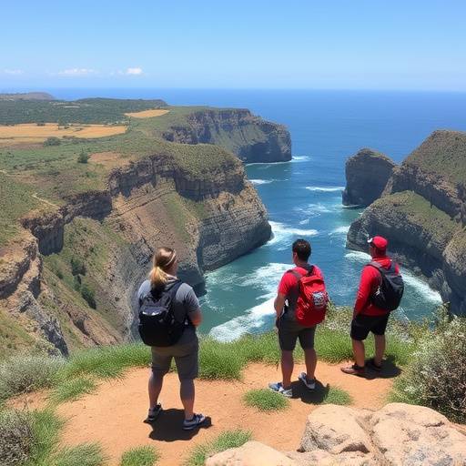 Senderistas admirando un paisaje costero con acantilados